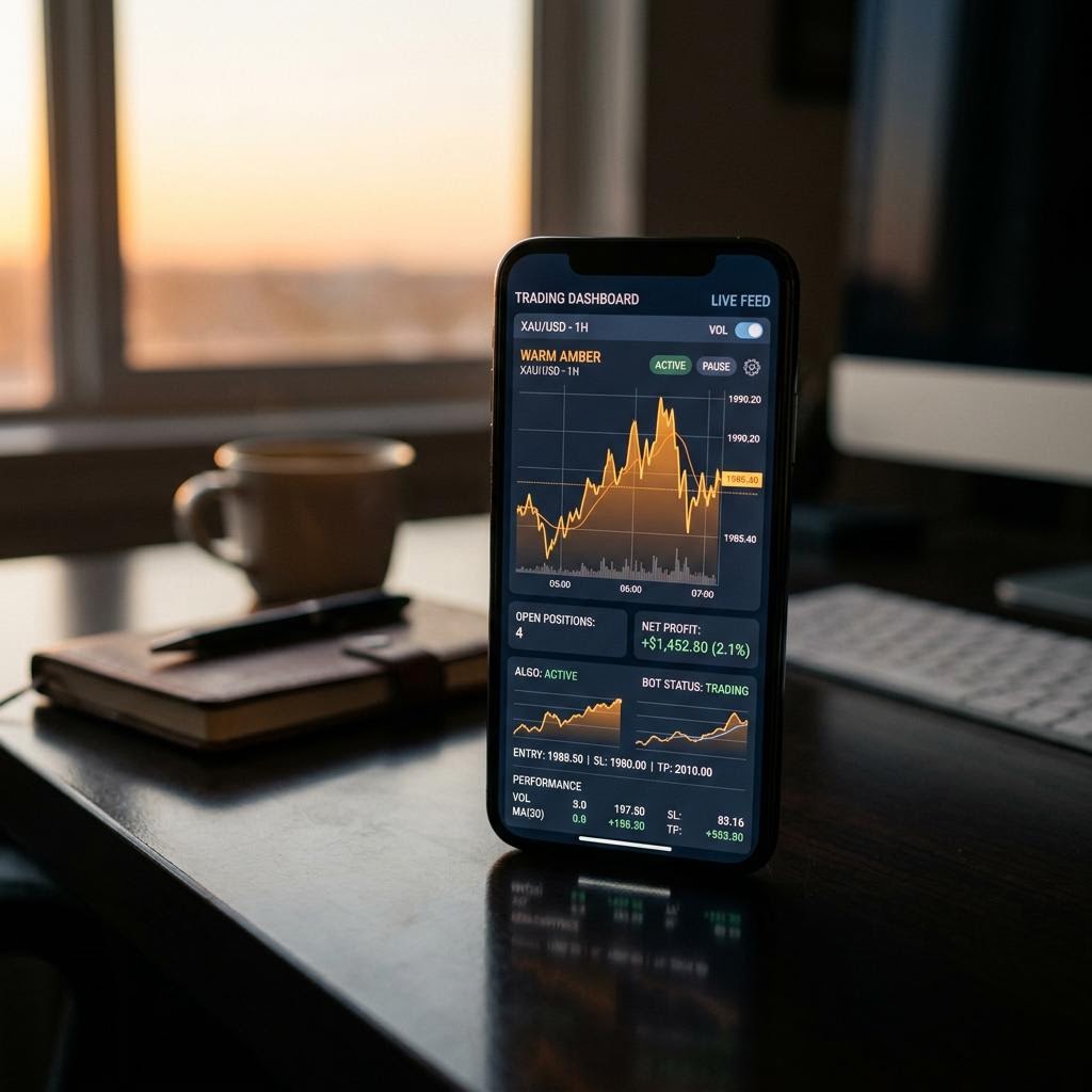 Panel de control móvil de la plataforma de trading con IA Radamagna